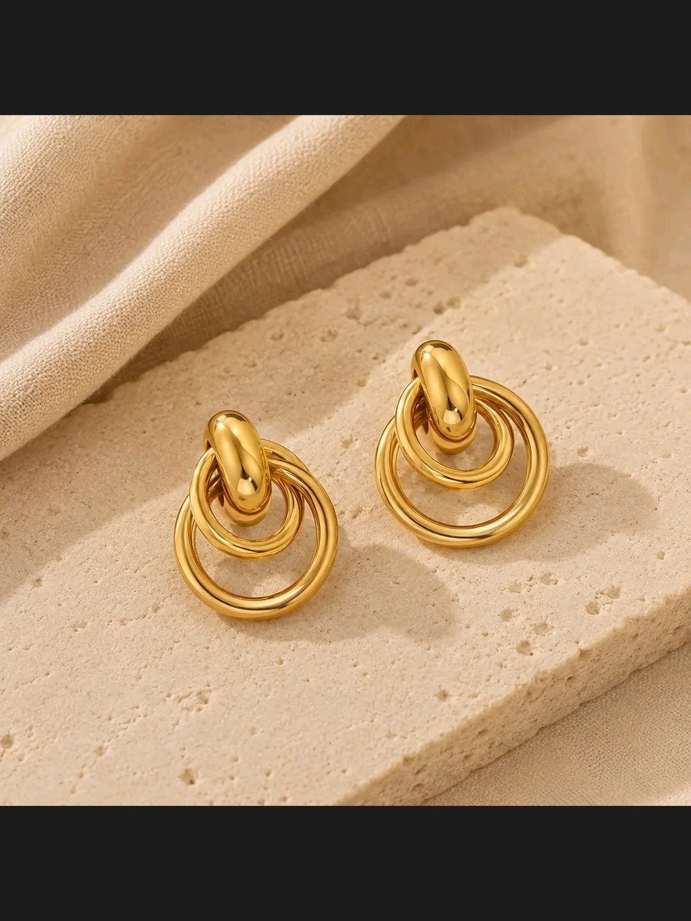 Elan - 18k Gold Plated Double Hoop Mini Drop Earrings